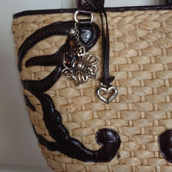 Brighton Scroll weaved straw tote purse leather - butterfly design - Picture 5 of 16